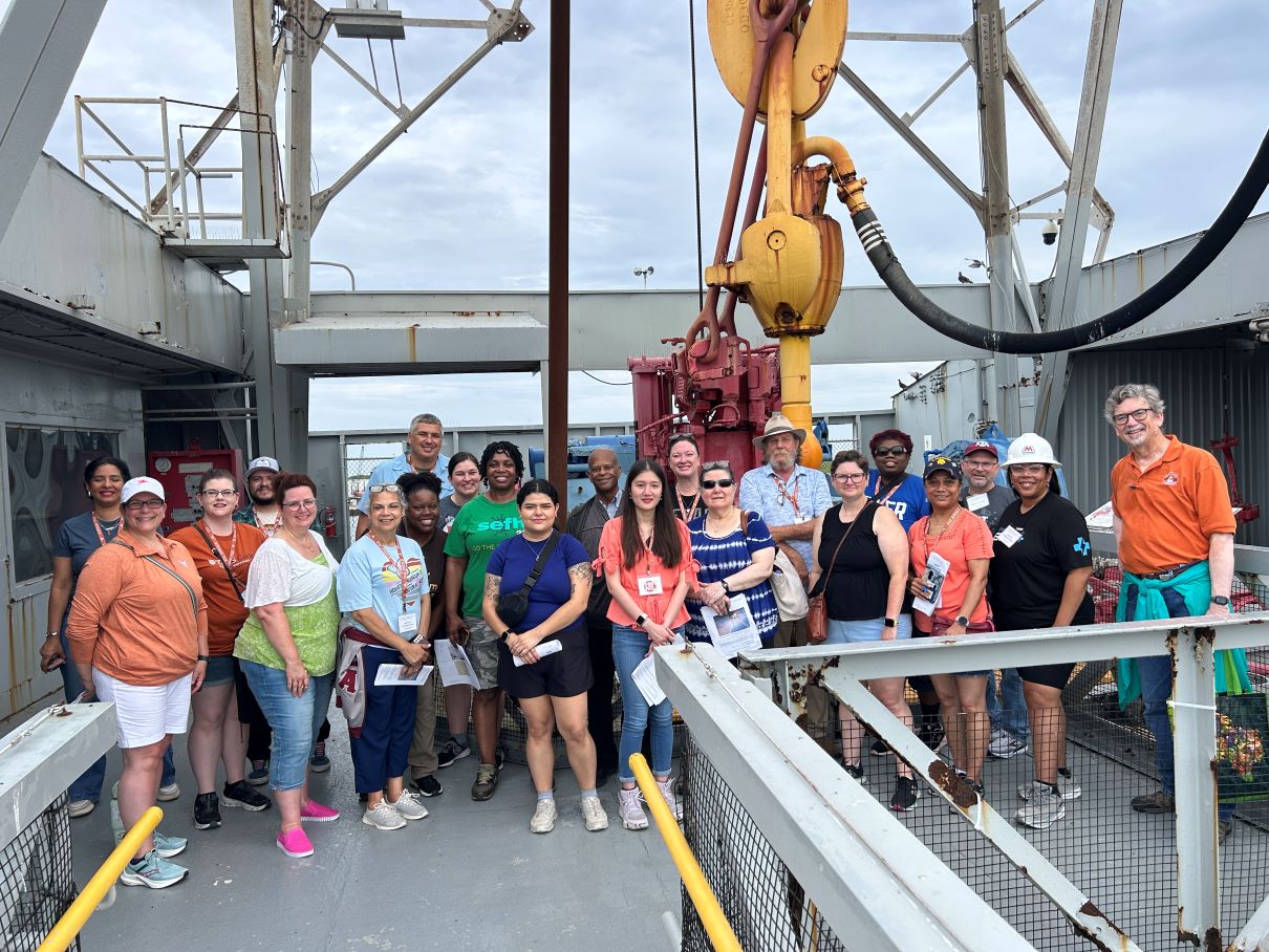 Texas STEM teachers aboard the Ocean Star offshore drilling rig museum in Galveston, Texas